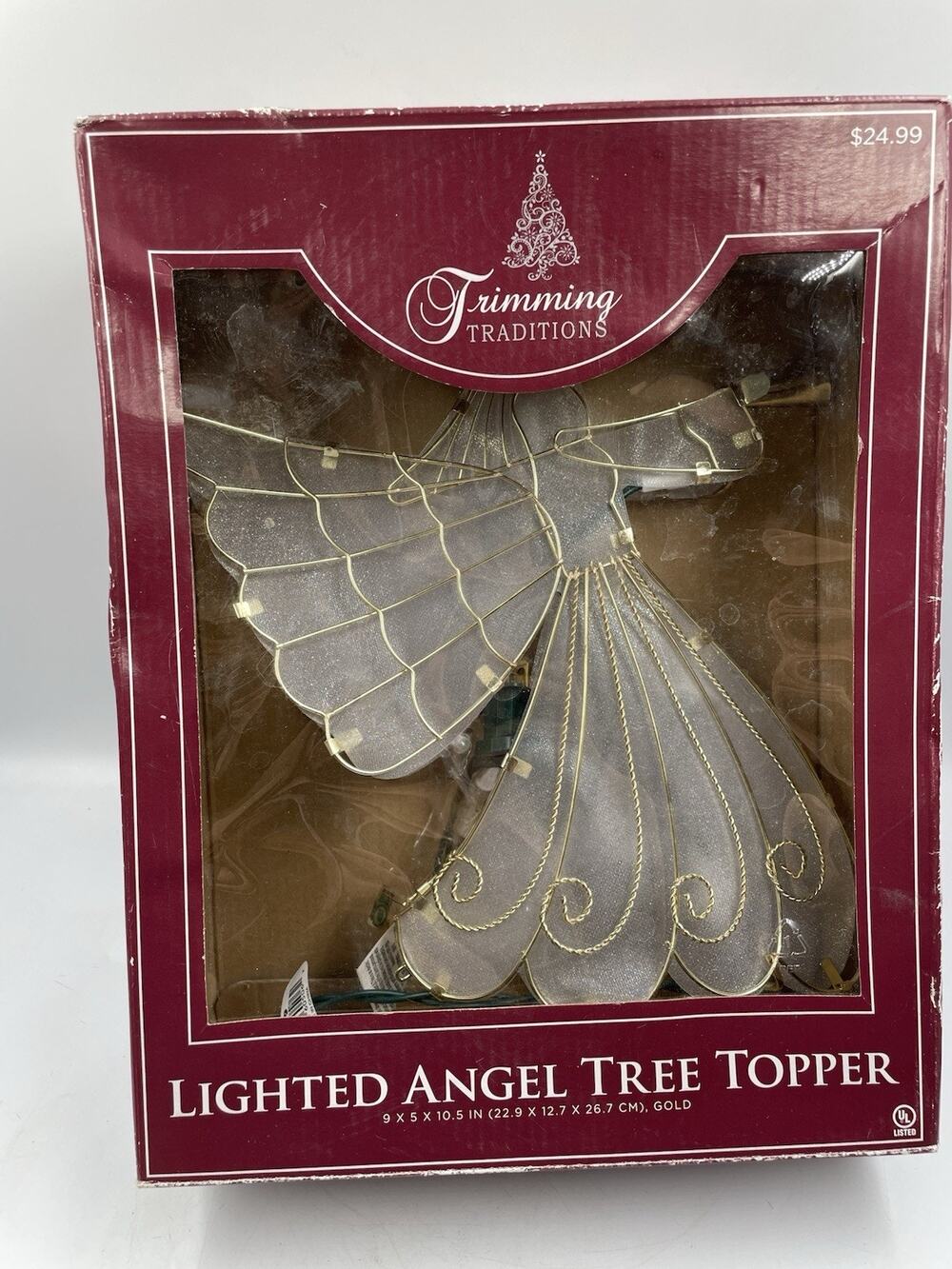 Trimming Traditions Sparkling Silver Lighted Angel Tree Topper 9x10.5 Open Box